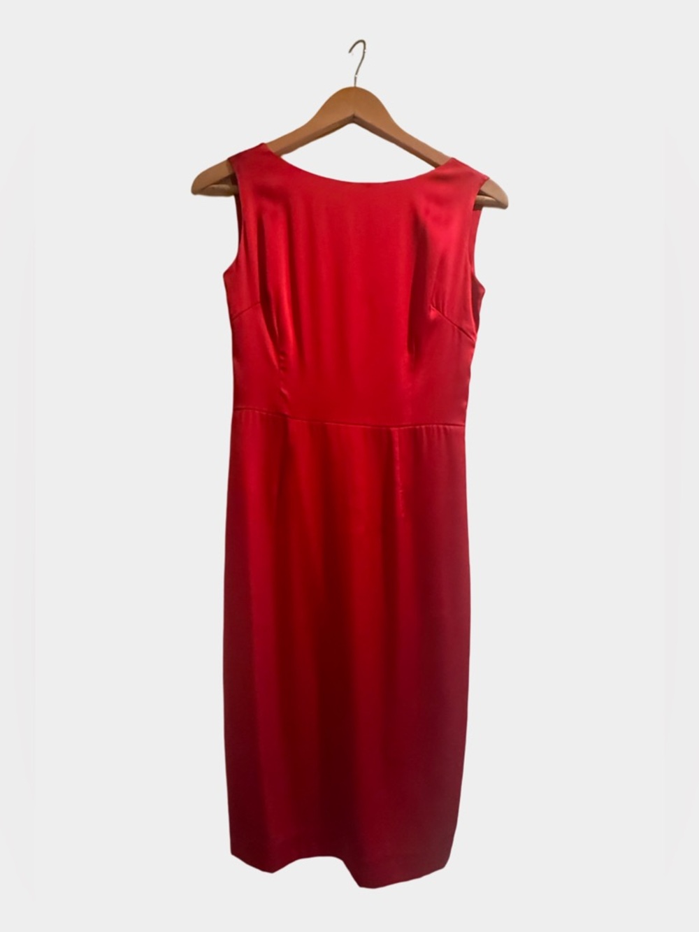 Sleeveless Red Midi Sheath Dress - Sleek Women's Cocktail Dress Silk